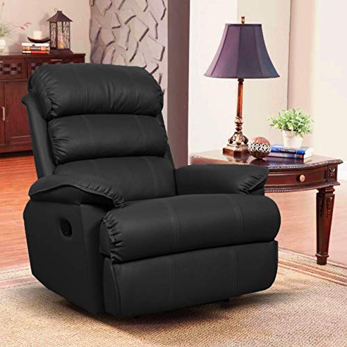Image of Franklin Recliner, Ultra Comfortable and Durable Ergonomic Single Seat Reclining Sofa, Living Room Recliner Chair with Thickened Padded Arm /Back, Leatherette, Black Color