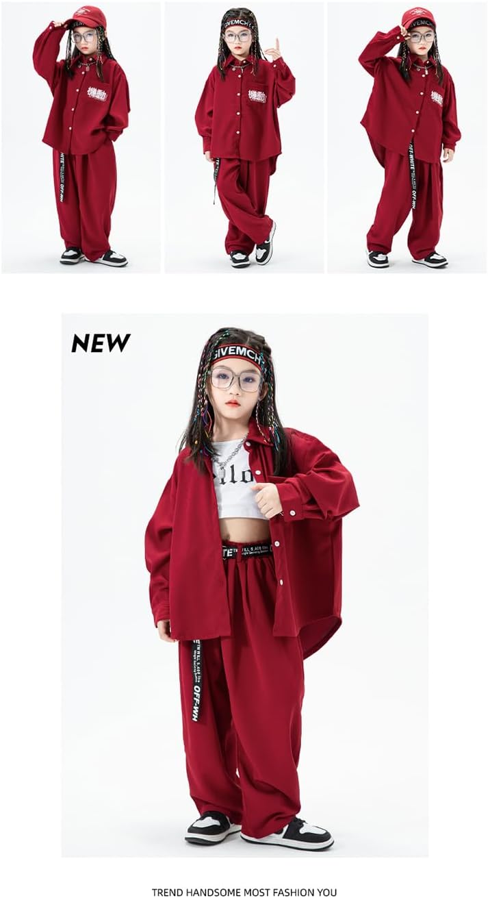 Meufam Boys Girls Kids Hip Hop Long Sleeve Top Pants Set Streetwear Dance Casual Wear Street Style for Children (Girl,4 Years)