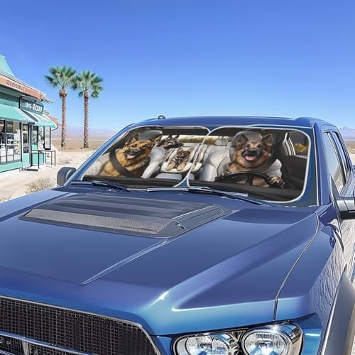 Image of Funny Sheepdog Car Windshield Sun Shade Folding Car Sun Shade for Front Window Heat and UV Rays Easy Storage Auto Interior Protector Universal Vehicle Accessories
