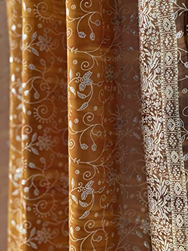 108"L Light-Filtering Sari Colorful Curtains – Boho Curtains, Bed Canopy, Window Treatment For Bedroom Or Living Room, Indian Print Curtains + Tote Bag (Amber Gold Single Panel) #TOP3