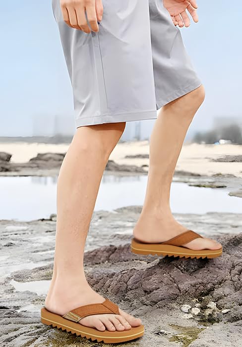 Image of COFACE Flip Flops for Men with Arch Support Mens Sport Beach Thong-Sandals Outdoor 2025 Summer Leather Sandal for Man Size7-15