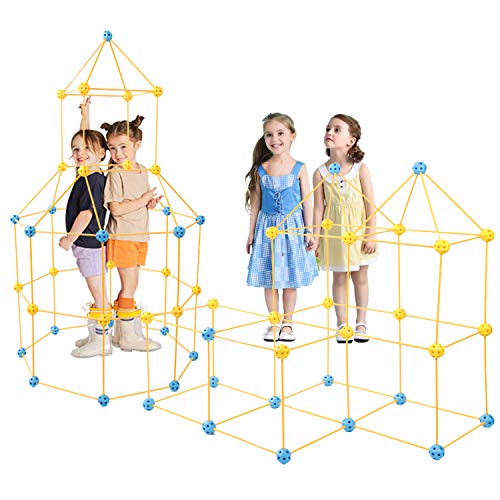 Kids Construction Fort Building Kit，122 Pcs Children s Fort Construction Building Toys，for Boys and Girls to DIY Building Castles Tunnels Play Tent Rocket Tower Indoor & Outdoor Playhouse (122pcs)