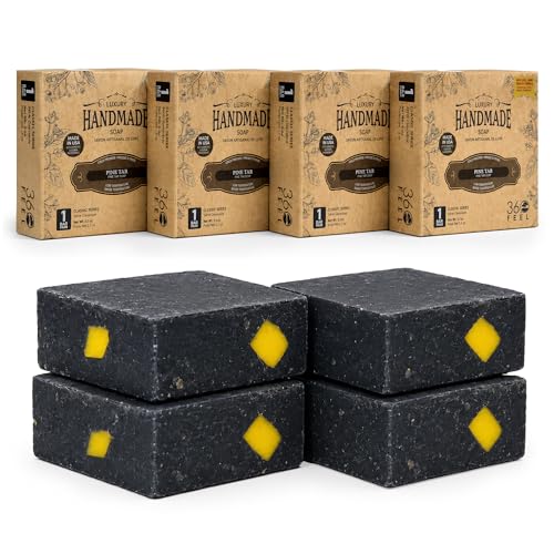 Image of 360Feel Handmade Castile Soap - Pine Tar, 5 oz, 4-Pack | Made in the USA, Cold-Processed, Moisturizing with a Artisanal Scent for Relaxation - Calm, Rich, Creamy Lather