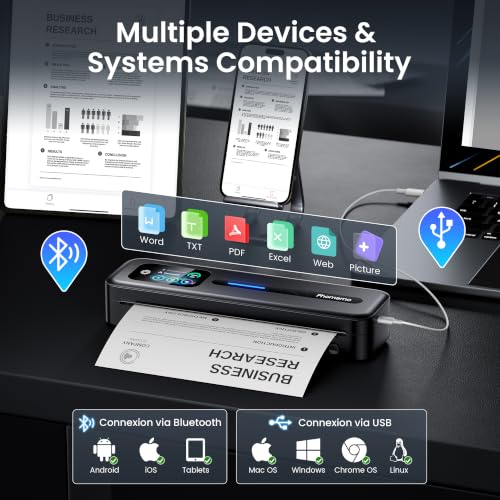 Image of Phomemo M832D Touchscreen Portable Printer Inkless Thermal Wireless Travel | 8.5 x 11 & A4 Size, 300DPI, Bluetooth Small Mobile Compact Printer for Phone /Laptop /Tablet, for Home /Car /School /Office, Black