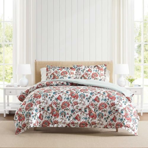 Image of Martha Stewart - Reversible Twin Cotton Percale Comforter Set with Sham | 100% Cotton Percale, Polyester Fill, Includes 1 Sham, Reversible Design, Machine Washable