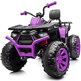 Hikiddo Kids ATV 4 Wheeler, 24V 4WD Electric ATV Ride On Toy for Big Kid w/ 2-Seater, 4x200W Motor, 5.6Mph Max Speed - Purple