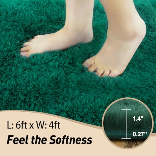 4x6 Rugs for Living Room, Large Fluffy Dark Green Area Rugs for Bedroom, Soft Carpet Shag Kids Rug with 4 Non-Slip Rug Pads (4ft x 6ft, Dark Green)