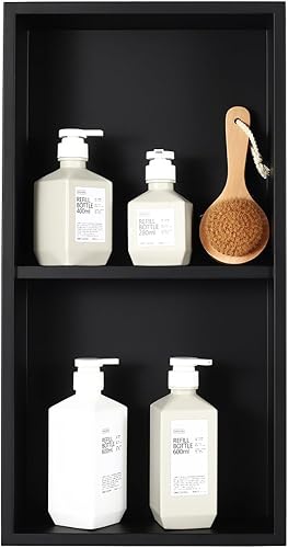 Miniatura 8 de Nicho de ducha de acero inoxidable de doble capa negro mate de 12 x 24 pulgadas, no necesita azulejos, nicho de pared empotrado