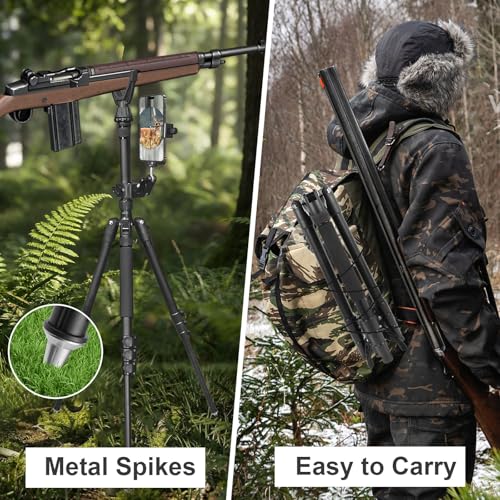 Nietoto 69\" V-Yoke Shooting Tripod & Hunting Stick, Tripod for Rifle with Removable 1/4\" Mount 360° Dual-Ball Head Magic Arm, for Cell Phones.Action Camera.DSLR, Extra Metal Spike and Carry Bag