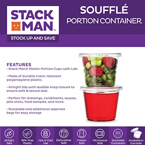 Image of [100 Sets - 5.5 oz.] Plastic Clear Portion Cups, Snack / Yogurt /Parfait / Pudding / Souffle /Dessert Cups, Disposable Containers with Lids 5.5oz.