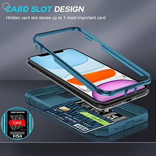 LeYi for iPhone 11 Cases with Slide Camera Cover and 2 Tempered Glass Screen Protector, Ring Stand Holder Full Body Protective Thin Heavy Duty Shockproof Silicone Tough Hard Armor Phone Case,Sea Blue