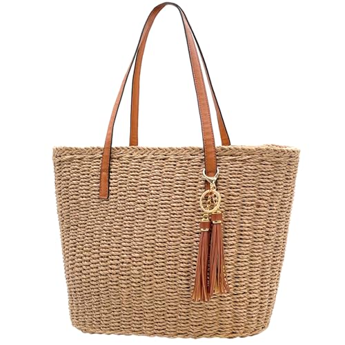 Bolso Tote de Paja para Mujer con Flecos miniatura 1