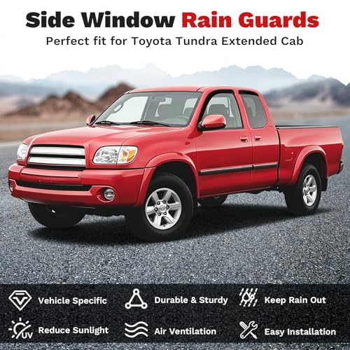 Image of Canvcle Tundra Rain Guards - Window Visors for Toyota Tundra Extended Cab /Access Cab 2000-2006, Outside-Mount Tape-On Side Window Wind Deflectors for Tundra Accessories, Vent Visors Shades Rainproof
