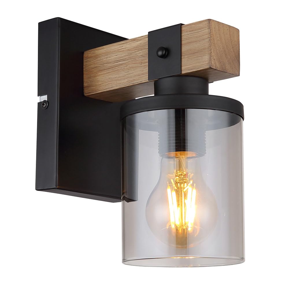 GLOBO Wandleuchte Retro Wandlampe Treppenhausleuchte Flurlampe Holz Wohnzimmerlampe, 1x E27, BxH 10x22,5 cm