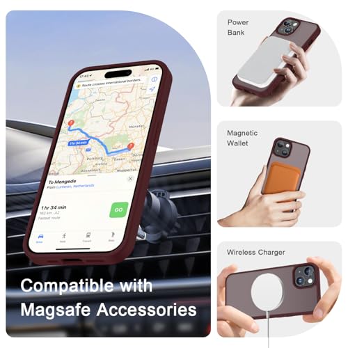 Image of for iPhone 15 Plus Case, iPhone 14 Plus Case, Matte Magnetic Phone Cover with 1 Screen Protector [Support for MagSafe] [Shockproof Military Grade Protection] Translucent Frosted Back, Wine Red