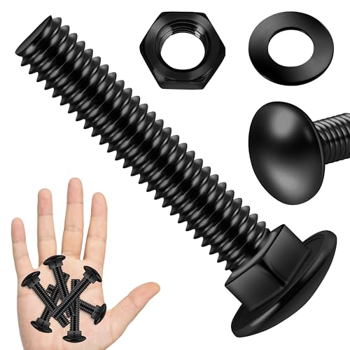 Image of (8 Sets) 3 /8-16 x 2 Carriage Bolts with Nuts and Washers, 304 Stainless Steel Round Head Square Neck 3 /8 Carriage Bolts Screws, Full Thread Black Oxided for Outdoor