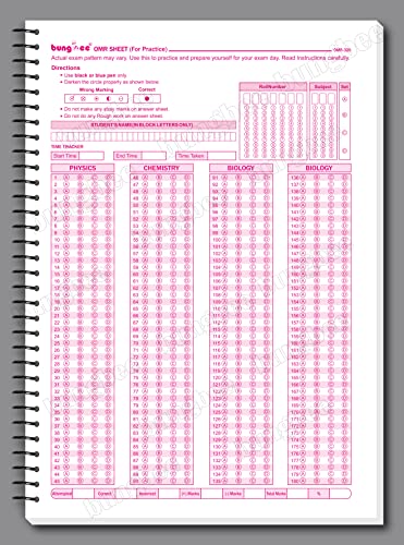 OMR Sheets for Practice 180 MCQs Subject Wise Sections - 100 Shee...