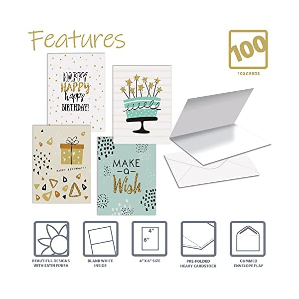 Happy-Birthday-Cards-100-Pack-4-x-6-inch-4-Cover-Designs-Blank-Inside-by-Better-Office-Products-with-Envelopes-Elegant-Gold-Collection-100-Pack Happy-Birthday-Cards-100-Pack-4-x-6-inch-4-Cover-Designs-Blank-Inside-by-Better-Office-Products-with-Envelopes-Elegant-Gold-Collection-100-Pack
