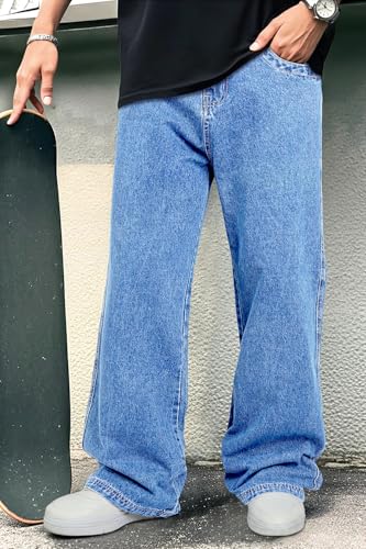 GINGTTO Mens Baggy Jeans Relaxed Fit Hip Hop Streetwear Light Blue Denim Jeans Men 364