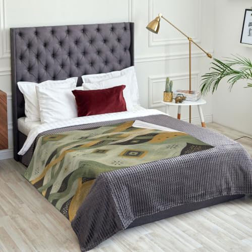 Couverture pelucheuse de luxe vert automne aux courbes géométriques - 3