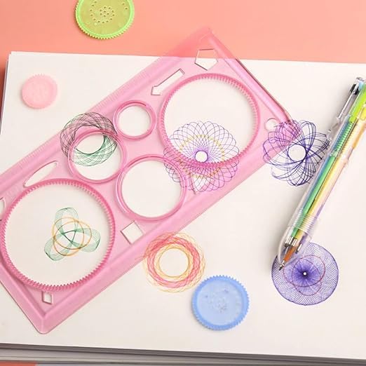 YBN Spirograph Geometric (Set Of 4) Birthday Return Gift Item For Kids in Bulk/Creative Designer Pattern Ruler/Scale, Art & Craft Sets School Stationery Multicolour (6) 4