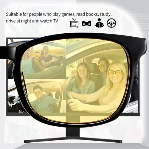 Image of Polarized Sunglasses for Women Men Night Vision Glasses Anti Glare | Yellow Anti Glare UV400 Lens, Lightweight Square Frame, for Day Night Use, Driving, Fishing, Cycling, Traveling