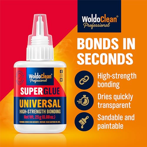 Image of WoldoClean Super Glue All-Purpose Liquid 25g - Fast Drying Clear CA Adhesive for Metal, Plastic, Wood, Ceramic, Glass & DIY Repairs