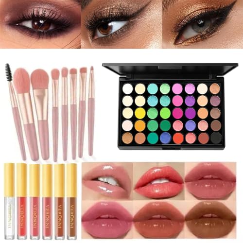 All‑in‑One Makeup Set,40 Colors Eyeshadow Palette,6 Lip Gloss,8Pcs Brushes，Set B image 4