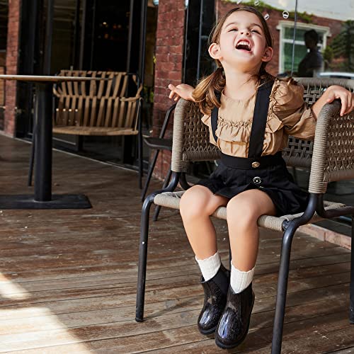 Tobfis Girl's Fashion Glitter Chelsea Boot Ankle Boots,Shiny Black Pu,2 M Us Little Kid #TOP2