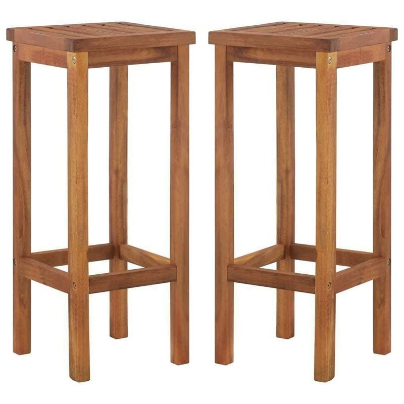 EARLYWOOD Solid Teak Wood Bar Stool for Home and Kitchen, Brown (Pack of 2) (35D x 35W x 72H cm)-image-44