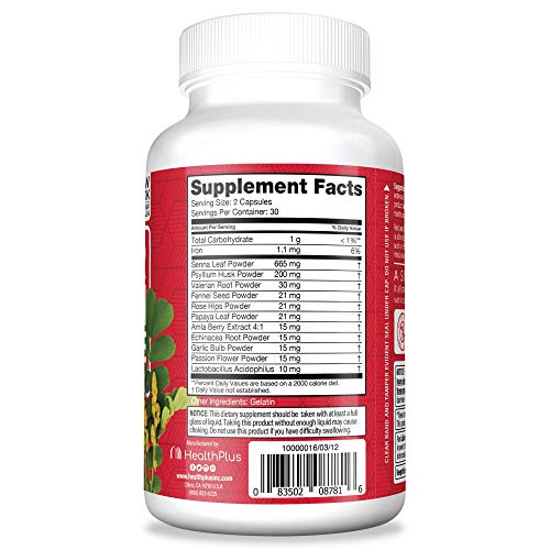 Health Plus Super Colon Cleanse Night Formula Digestive Support | Constipation Relief to Reduce Bloating with Probiotics and Valerian Root for Sleep | More than 1 Cleanse, 60 Capsules - Image 4
