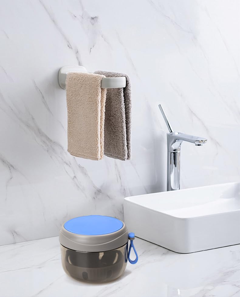 Miniatura 7 de Estuche para dentaduras postizas a prueba de fugas, taza de baño para viajes, vasos grises para remojar dentaduras completas y parciales,