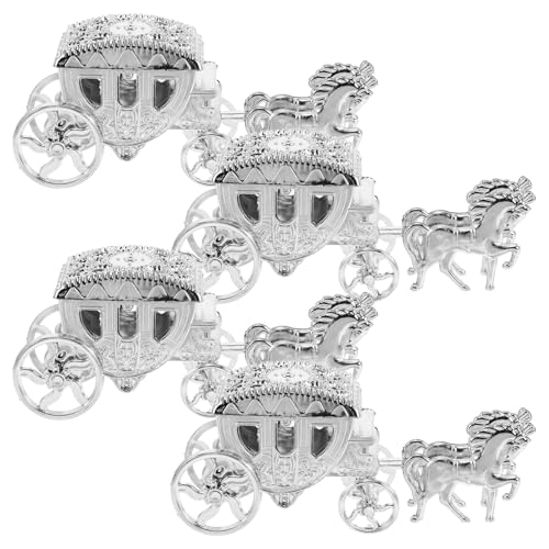 CORHAD Lot de 4 Boîtes à Dragées de Carrosse Argentées, Boîtes à Bonbons Décoratives en Plastique pour Mariage, Shower et Fêtes, Coffrets Présents...