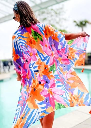 Image of Spicy Sandia Kimonos for Women Floral Beach Cover Up Loose Swimsuit Bathing Suit Coverup Cardigan for Summer Swimwear