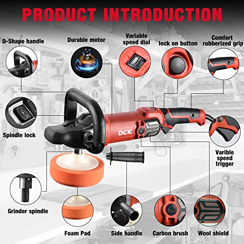 Dck Buffer Polisher, 7-Inch Buffer Waxer, 8 Variable Speeds 600-3500 Rpm, Detachable Handle, Soft Start, Ideal Polisher For Polishing Car/Boats, Marble Waxing, 2 Sponge Pads & 1 Wool Pad (Ksp05-180) #TOP6