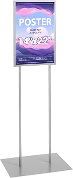Duraaamo 14 x 22 Inch Double-sided Bulletin Sign Holder Poster Stand Heavy Duty Metal Floor Standing with Top Insert Slot A-frame Display for Indoor/outdoor Events, Frame OnlySliver