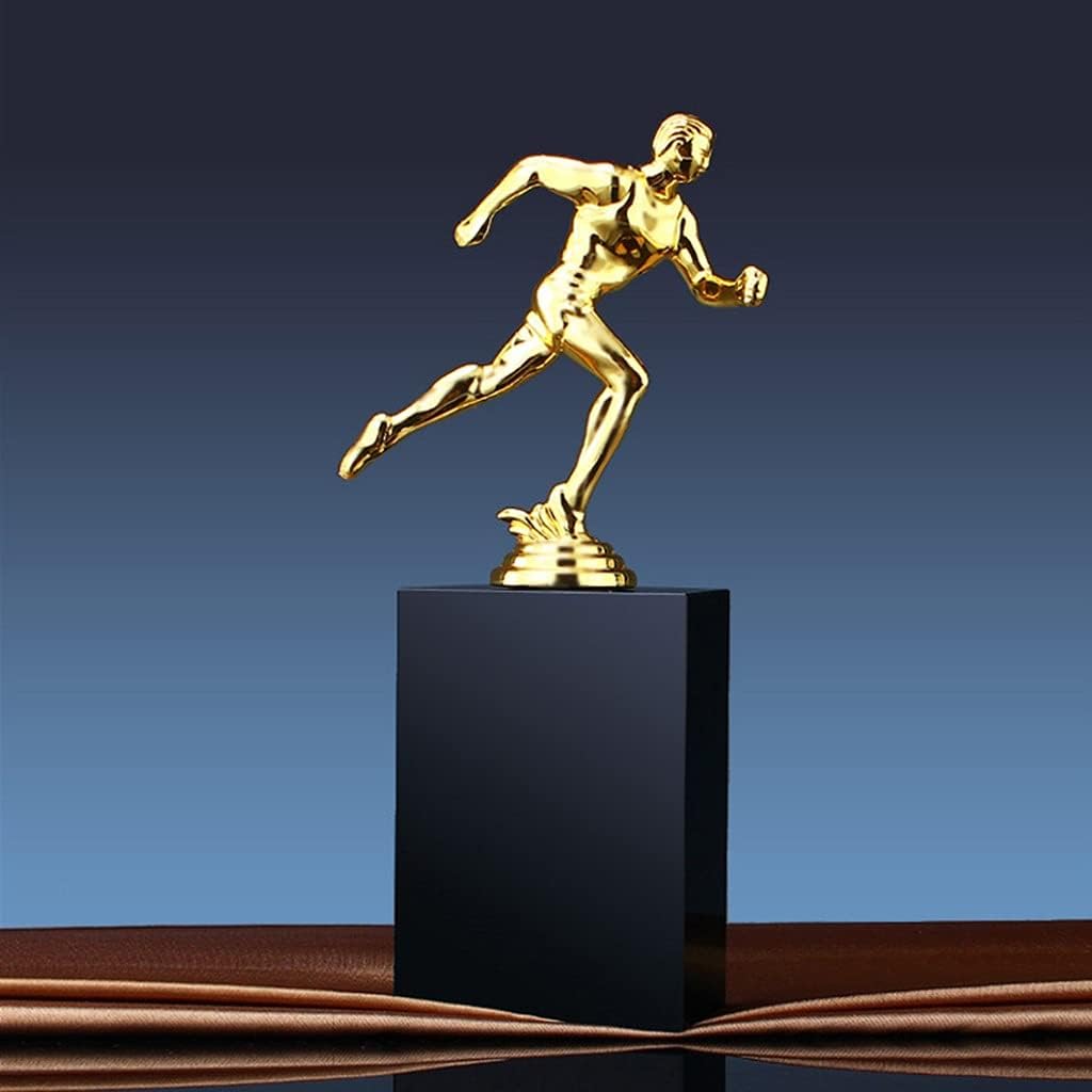 トロフィー、メダルアワードゴールデントロフィーマラソンランニングチャンピオンシップトロフィー 優秀従業員賞 クリスタルベース付きメタ