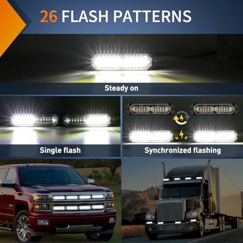 Image of Nilight 8PCS LED Strobe Lights 12V 24V Amber White Sync Feature Ultra Slim