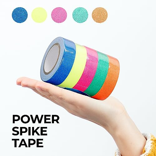 Image of 1 /2 inch x 12Yd Spike Tape Multi Color Pack of 5 - Neon Colored Gaffers Tape & Stage Tape for Floor Marking - Spike Tape Theater Colored Gaff Tape for Sports, Office & Media Industry
