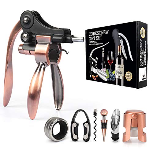 RERXN Weinzubehör-Set,Weinöffner-Set -Weinkorkenzieher,Flaschenöffner,Weinverschluss,Weinausgießer,Folienschneider (Style 08) Cover
