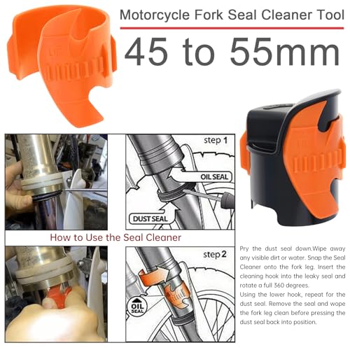 Image of Windance Motorcycle Front Fork Maintenance Tool Kit,Fork Seal Saver Cleaner 45mm-55mm Shock Repairing Tool + Fork Suspension Oil Level Measurement Gauge Oil Syringe Tool (Orange)
