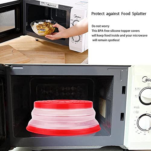 Collapsible Microwave Cover For Food Microwave Splatter Cover Fruit Drainer Bpa-Free Dishwasher Safe 10.5 Inch (Grey&Red) #TOP2