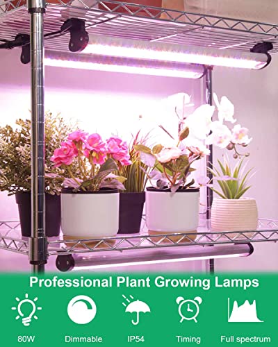 Dommia Plant Shelf With Grow Lights, 4-Tier Metal Plant Stand With 80W Dimmable Strips, Adjustable Grow Shelf With Timer Grow Lamps, Grow Light Shelves For Indoor Gardening, Germination #TOP3