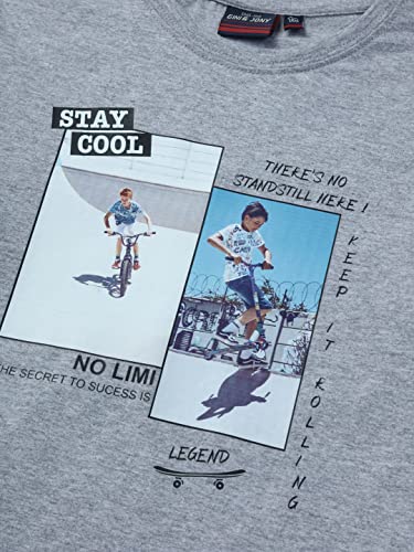 Image of Gini and Jony Boys Grey Printed Cotton Full Sleeves T-Shirt