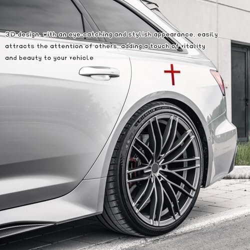 Image of 2 PCS Metal Christian Cross Emblem Stickers, 2.5 inchx1.8 inch Alloy 3D Car Cross Sticker Badge, Self-Adhesive Emblem Decal Decoration for Auto Trunk Tailgate Fenders, Car Exterior Decal (Red)