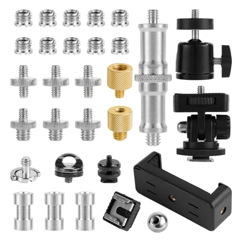 Fukaisu 30pcs Camera Tripod Screw Mount Kit, Include 1/4 to 3/8 Inch Threaded Converters & 1/4 Inch Swivel Ball Head Tripod Mount Adapter Set for DSLR Cameras, Monopods, Etc