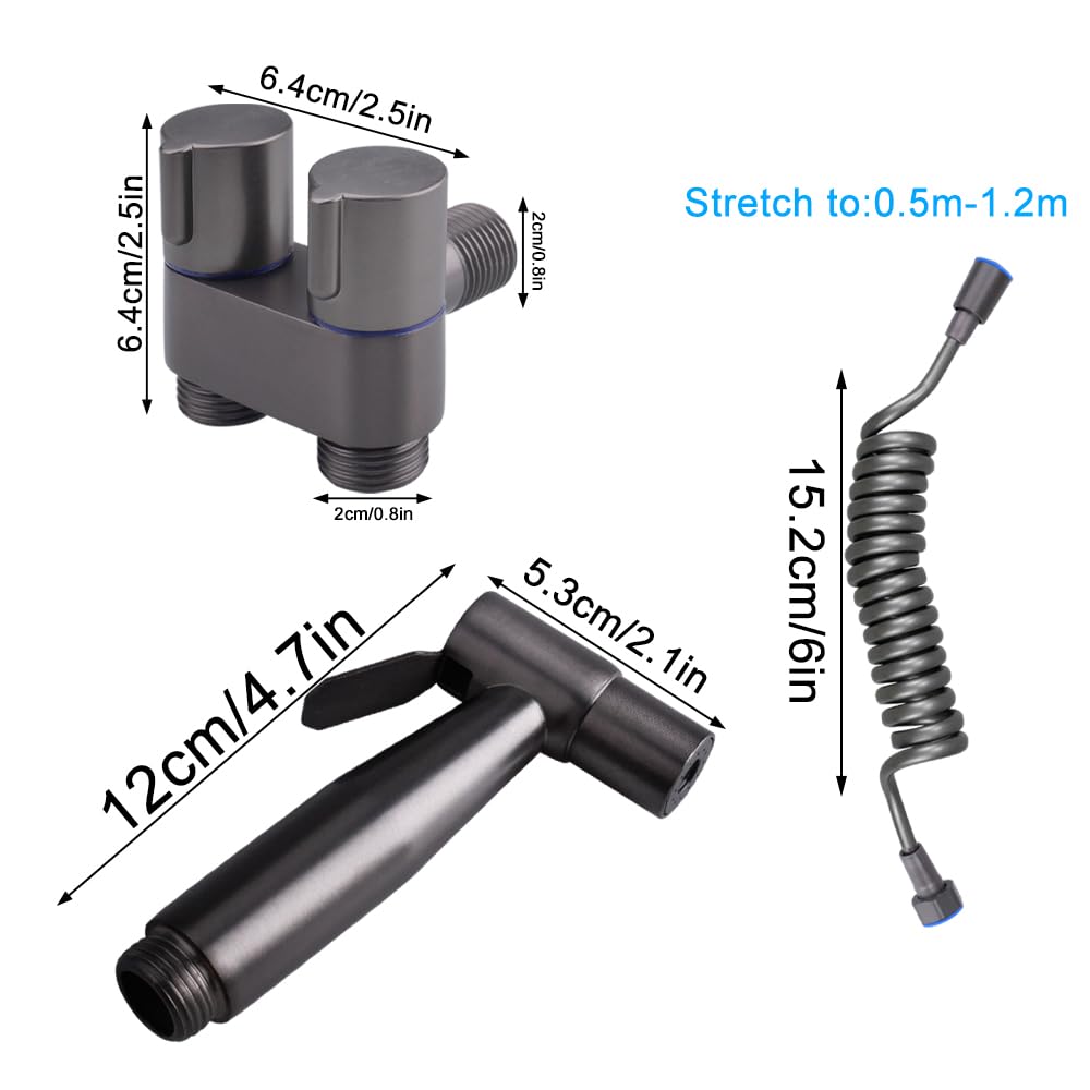 Douchette WC Kit pour Toilettes avec Tuyau Flexible et Support Douchette à Main 1 en 2 Sorties à Double Pulvérisateur Bidet Toilette Inoxydable Rincer le Pistolet à Peinture Bain