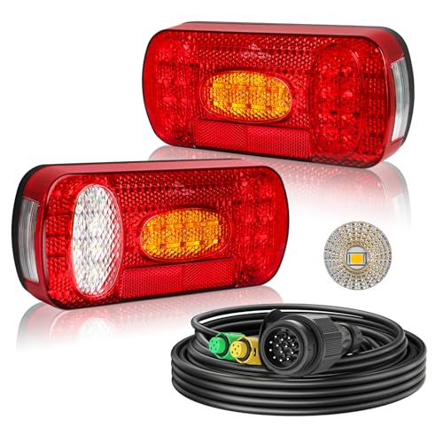 Qiping LED Rückleuchten Anhänger Set, 12V-24V Anhänger Rücklichter 60 LED mit 5m Kabel, 13-polig Stecker AnhängerBeleuchtung, Wasserdicht IP67 für PKW LKW Caravan Boot Vans | E-Mark E57