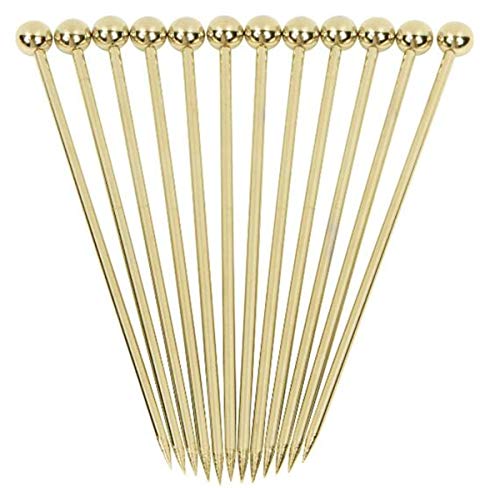 Palillos de coctel de acero inoxidable para cócteles, púas de cristal Martini, para cócteles, aperitivos, suministros para fiestas, juego de 12 (dorado) Cover