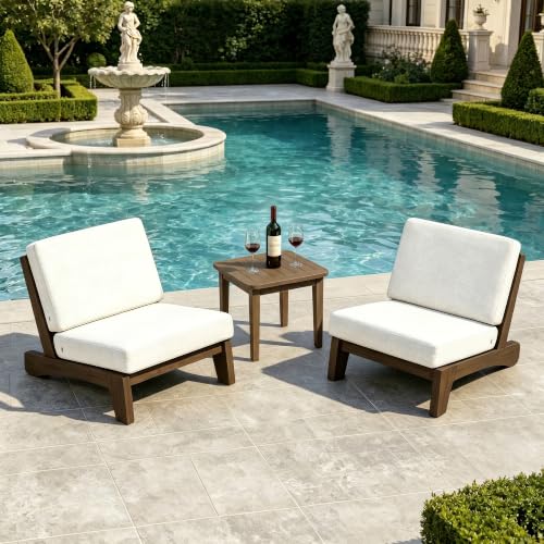 Image of Pia Ricoo Patio Chairs Set of 2, Heavy Duty Wood Patio Furniture Set with Thick Cushions, Bistro Set All-Weather Outdoor Chairs for Balcony, Deck, Poolside, Porch - Beige